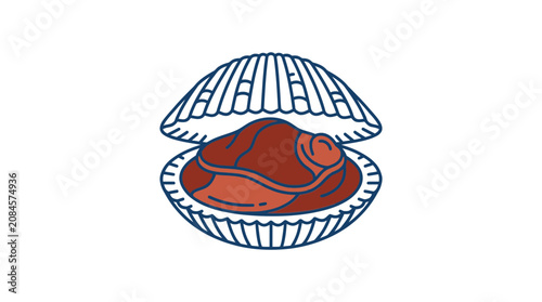 Open Scallop Shell with Red Clam Meat Seafood Illustration