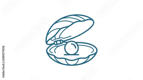 Open Seashell with Pearl Icon - Simple Line Art Illustration