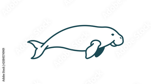 Dugong marine mammal outline illustration, simple drawing, white background