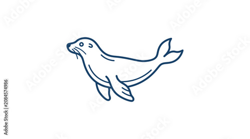 Simple line drawing of a seal swimming, isolated on white background.