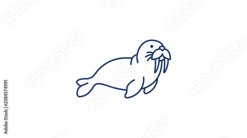 Cute Walrus Outline Icon Vector Illustration