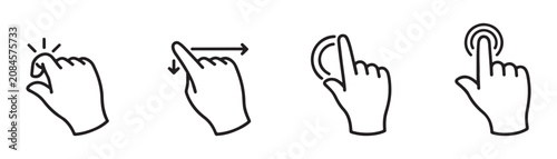 Tableau sur toile Web interaction icons showing click tap swipe and drag gestures for user interface design