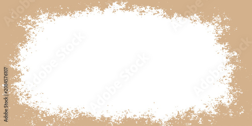 Rustic tan brown background with white distressed paint brush splash cloud shape and central copy space for text