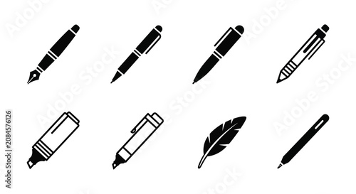 Photography Collection Of Writing Instruments In Black Silhouette