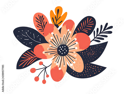 Decorative floral arrangement with blooming flowers and natural foliage