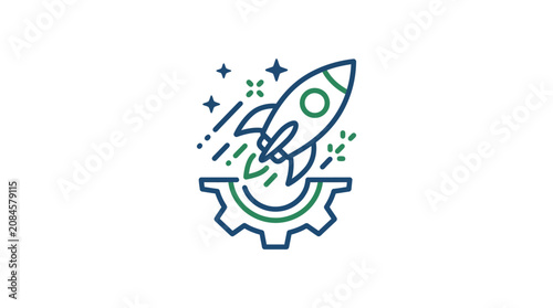 Rocket launching from gear for business startup launch.