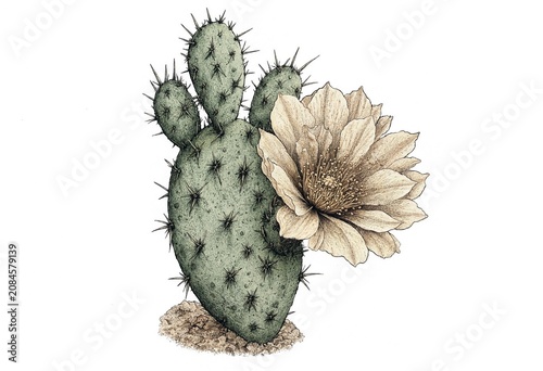 Blooming Cactus in Desert Landscape