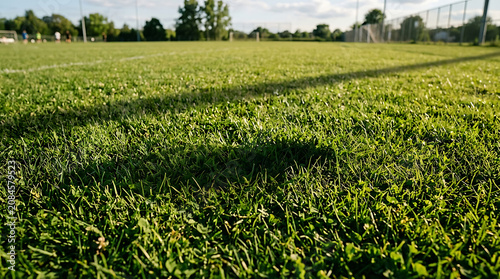 Lush Green Sports Field Background. Empty Grass for Outdoor Athletic Events, Recreational Promotions, Summer Marketing, and Sports Concepts.