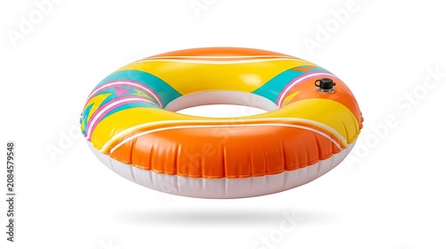 Vibrant colorful inflatable pool float in summer fun setting for relaxation