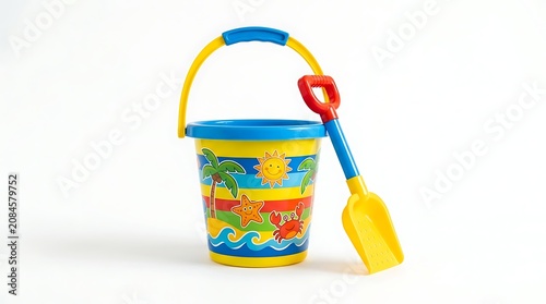 Summer toy bucket and shovel on surface