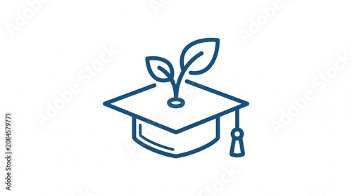 Modern Monoline Vector Icon of Graduation Cap with Small Organic Plant