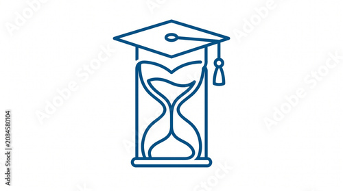 Monoline vector icon of hourglass with graduation cap
