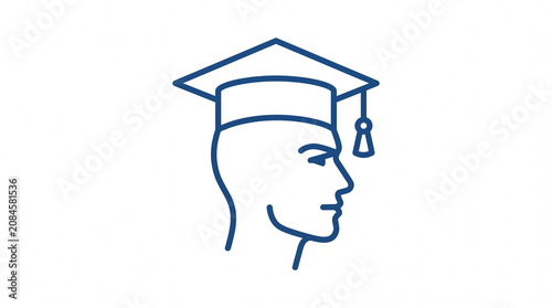 Modern minimalist vector icon of a human head profile wearing graduation cap