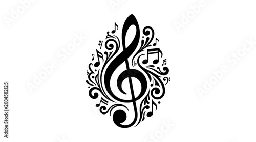 Tableau sur toile Musical Notes and Treble Clef Swirls.