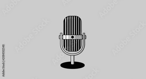Vintage studio microphone icon on grey background.
