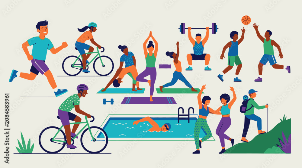 Fototapeta premium people exercising and playing sports together outdoors