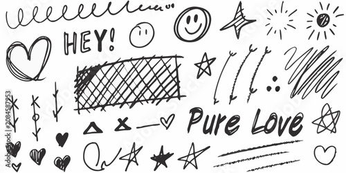 Cuadro en lienzo playful black marker doodles collection with various shapes on white background