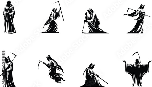Cuadro en lienzo Collection of grim reaper silhouette illustrations