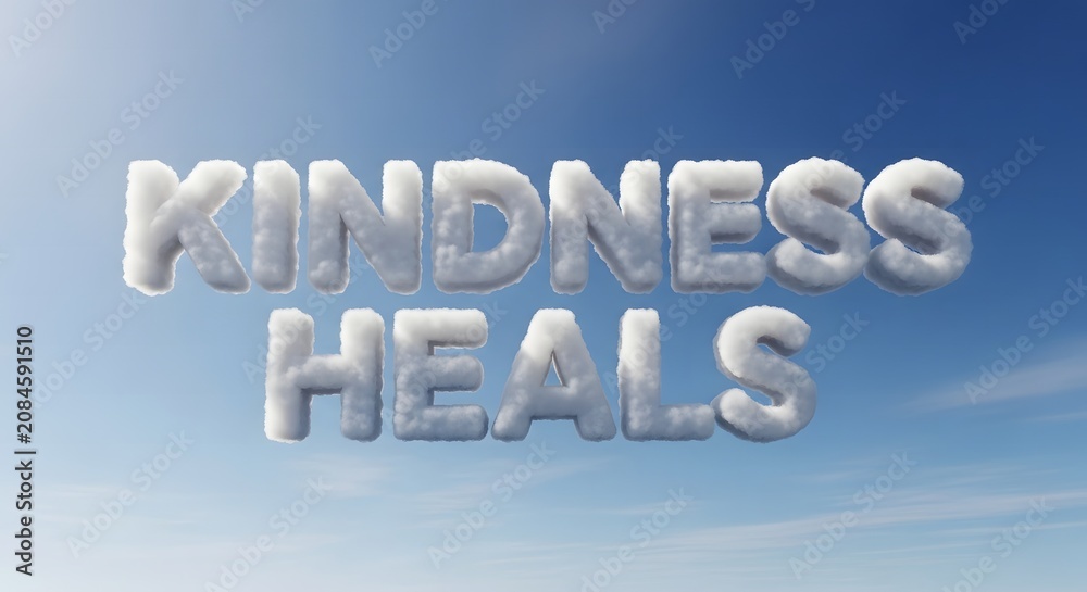 Fototapeta premium Cloud shaped text reading Kindness Heals against blue sky
