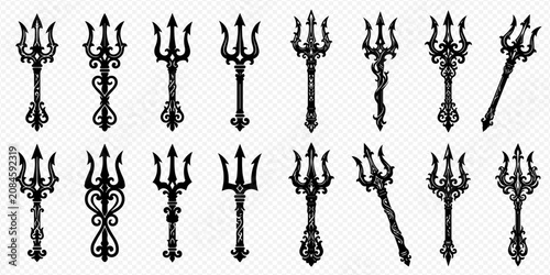 Foto Collection of ornate trident illustrations, featuring various decorative designs and styles, isolated on a transparent background