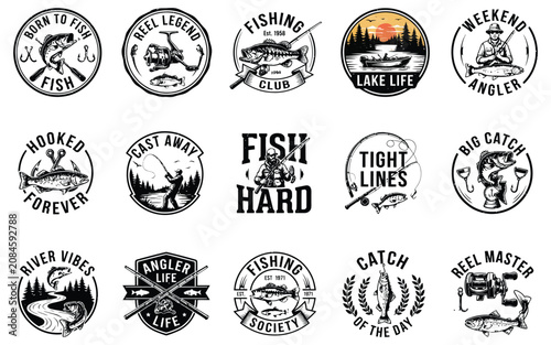 Quadro su tela Vintage fishing emblems and badges collection for outdoor enthusiasts