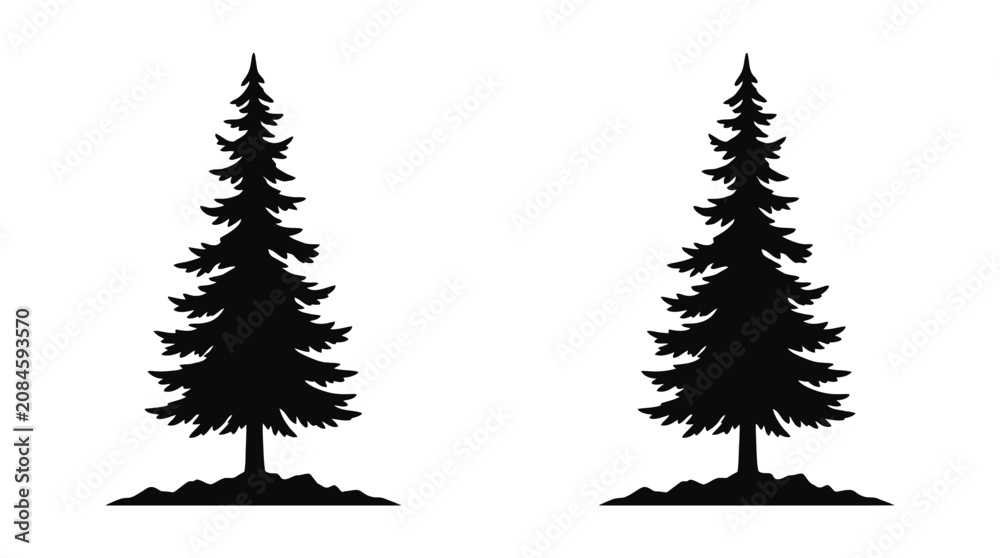 Obraz premium Fir Tree Silhouettes On White Background Minimalist Woodland Illustration
