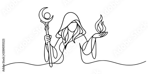 Hooded flame mage, Hooded figure holding staff with flame