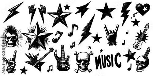 Musical collage, Collage of guitars, stars, notes, and musical symbols
