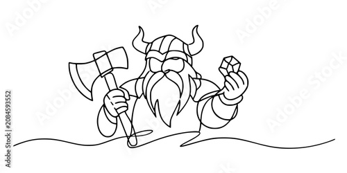 Картината върху платно Viking warrior, Viking-like character with horned helmet, axe, and crystal
