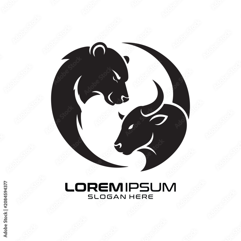 Fototapeta premium Lion and Bull Logo Design Representing Strength Power and Financial Market Success