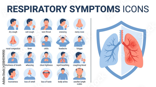 Respiratory Symptoms Icons Illustration with Shield.