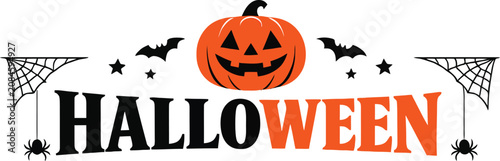 Halloween decoration with jack o lantern spider webs bats and stars