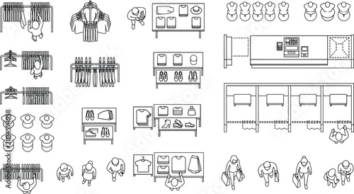 Konstfotografi workspace layout cad symbols, top view office workstations, desks, collaboration