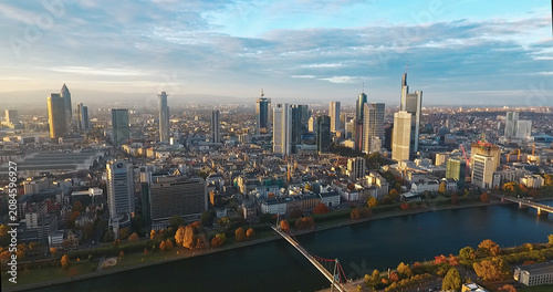 Frankfurt am main cityscape and river with autumn colors