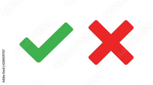 Cuadro en lienzo Checkmark and cross symbols flat two color icons on white background