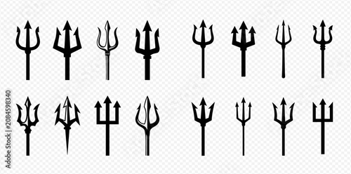 Foto Set of various trident icons, symbolizing power, mythology, and the sea god Poseidon or Neptune, in a flat design style