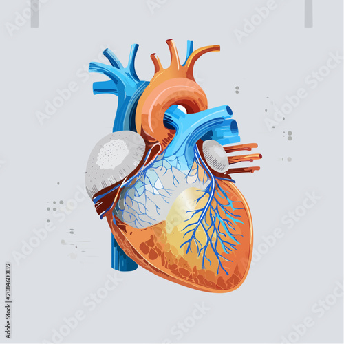 Detailed human heart diagram showing external cardiac structure.