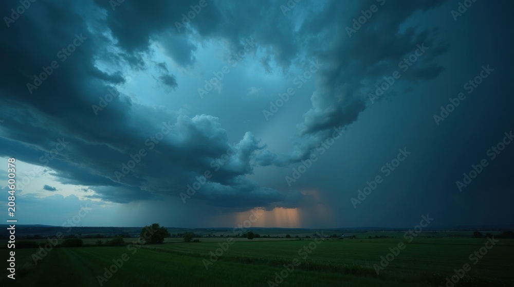 Fototapeta premium Imponentes nubes de tormenta sobre tierras de cultivo