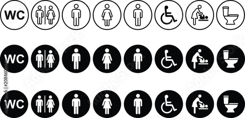 Canvastavla Restroom sign icons set, public toilet symbols for male female and disabled acce