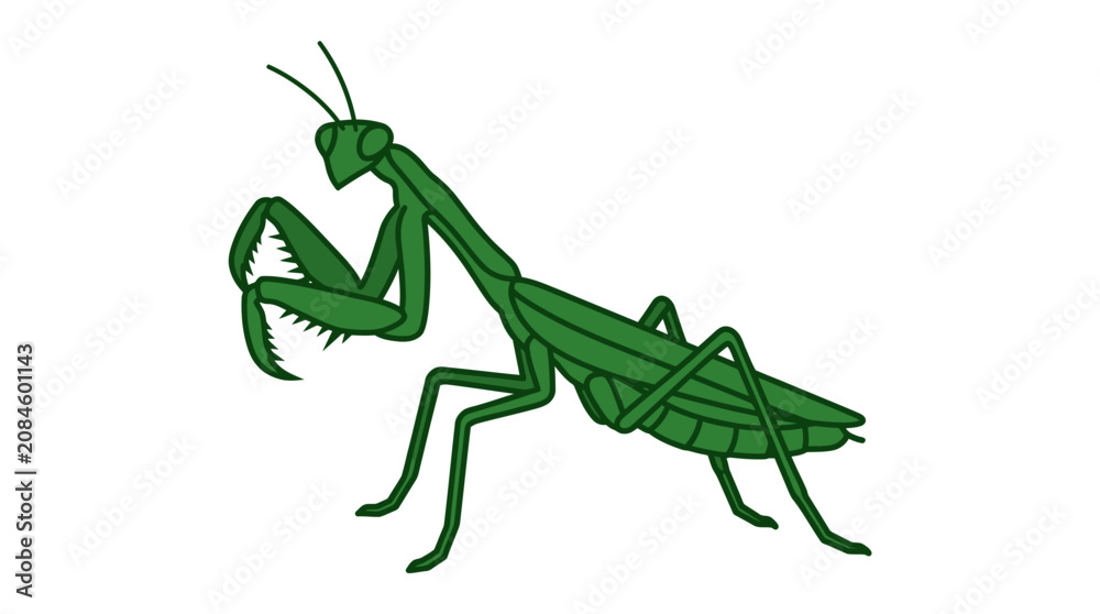 Fototapeta premium Green Praying Mantis Insect Illustration in a Striking Pose Vector