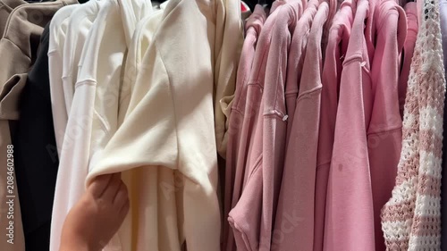 Child Choosing Cozy Hoodies From Colorful Clothing Rack Inside Fashion Store
