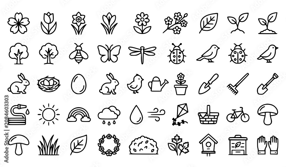 Obraz premium Premium Spring Editable Line Icons Set for Garden Nature Floral Season Outline Vector