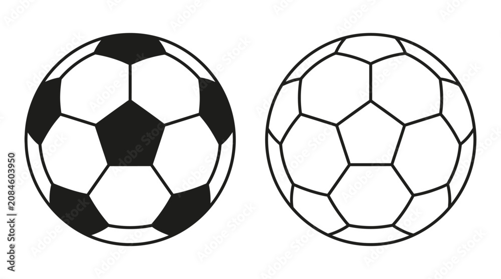 Naklejka premium Soccer ball silhouettes with pentagonal and hexagonal panels on white background