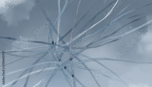 Abstract line art blue background watercolor texture cloudy sky flowing movement dynamic pattern soft gradient minimal design modern illustration calm atmosphere abstract line art over blue