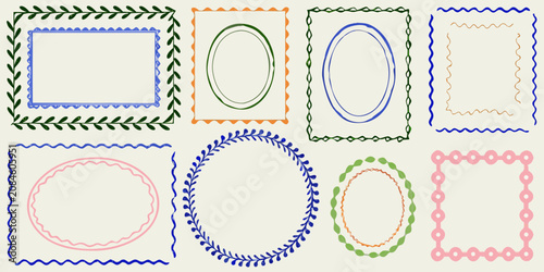 hand drawn borders in sketchy organic style frames shapes lines decorative ornamental vector illustration pattern design artistic graphic elements creative simple
