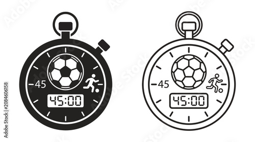 Fotografija Soccer Stopwatch Icon With Display Black And White Line Art