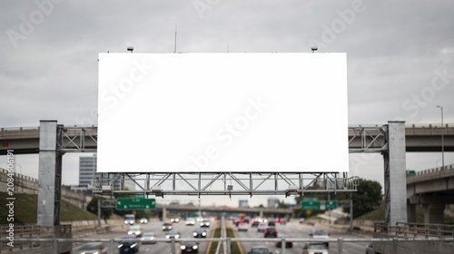 Blank Billboard Over Urban Freeway Interchange