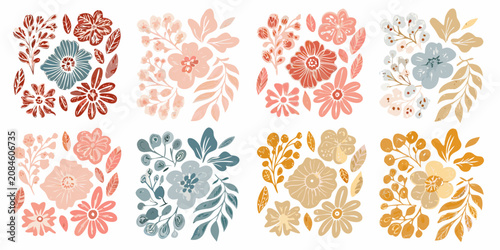 Fotografía Floral bouquet set collection muted watercolor vector illustration
