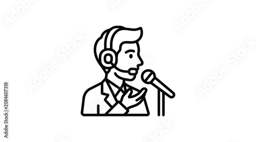 Tableau sur toile Sports Commentator Icon With Microphone And Soccer Ball Line Art
