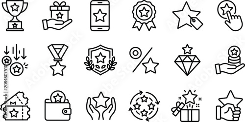 Tableau sur toile Loyalty program line icons set, customer reward and bonus points symbols, 18 vec